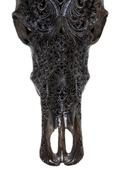 Authentic Dark Grey Hand Carved Buffalo Skull