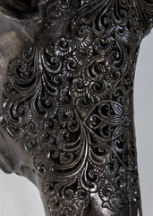 Authentic Dark Grey Hand Carved Buffalo Skull