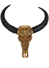 Authentic Antique Gold Hand Carved Buffalo Skull