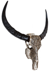 Authentic Antique Silver Hand Carved Buffalo Skull