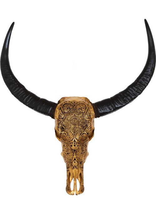 Authentic Antique Gold Hand Carved Buffalo Skull