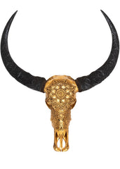 Authentic Antique Gold Hand Carved Buffalo Skull & Horns