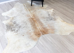 Beige And White Cowhide Rug (Size: 240 X 210 CM)