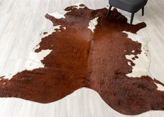 Hereford Brown And White Cowhide Rug (Size: 220 X 200 CM)