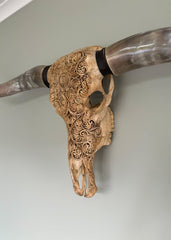 Authentic Beige Longhorn Hand Carved Skull