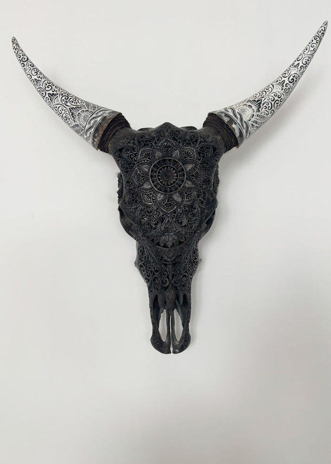 Carve goat skull carving hotsell floral grey