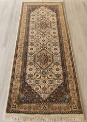 Oriental Agra Hand-Knotted Wool Hallway Indian Runner Rug - 80 x 210 CM