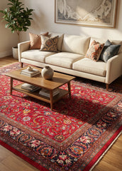 Oriental hand-knotted Persian wool rug in a classic traditional living room