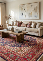 Oriental hand-knotted Persian wool rug in a classic traditional living room