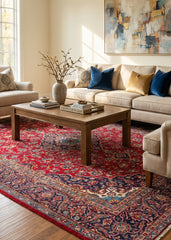 Oriental hand-knotted Persian wool rug in a classic traditional living room