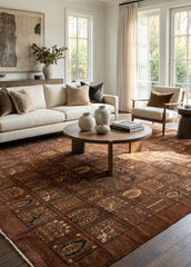 Oriental hand-knotted Persian wool rug in a classic traditional living room