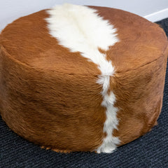 Round Cowhide Ottoman - Brown & White