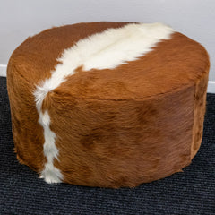 Round Cowhide Ottoman - Brown & White