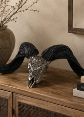 Authentic Ram Skull With Horn Hand Carved