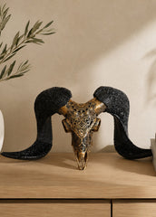 Authentic Ram Skull With Horn Hand Carved