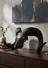 Authentic Ram Skull With Horn Hand Carved