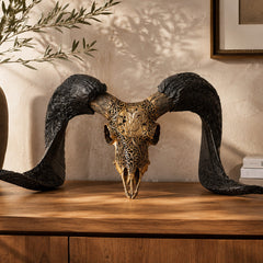 Authentic Ram Skull With Horn Hand Carved