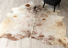 Salt Pepper Brown & White Cowhide Rug (Size: 240 X 200 CM)