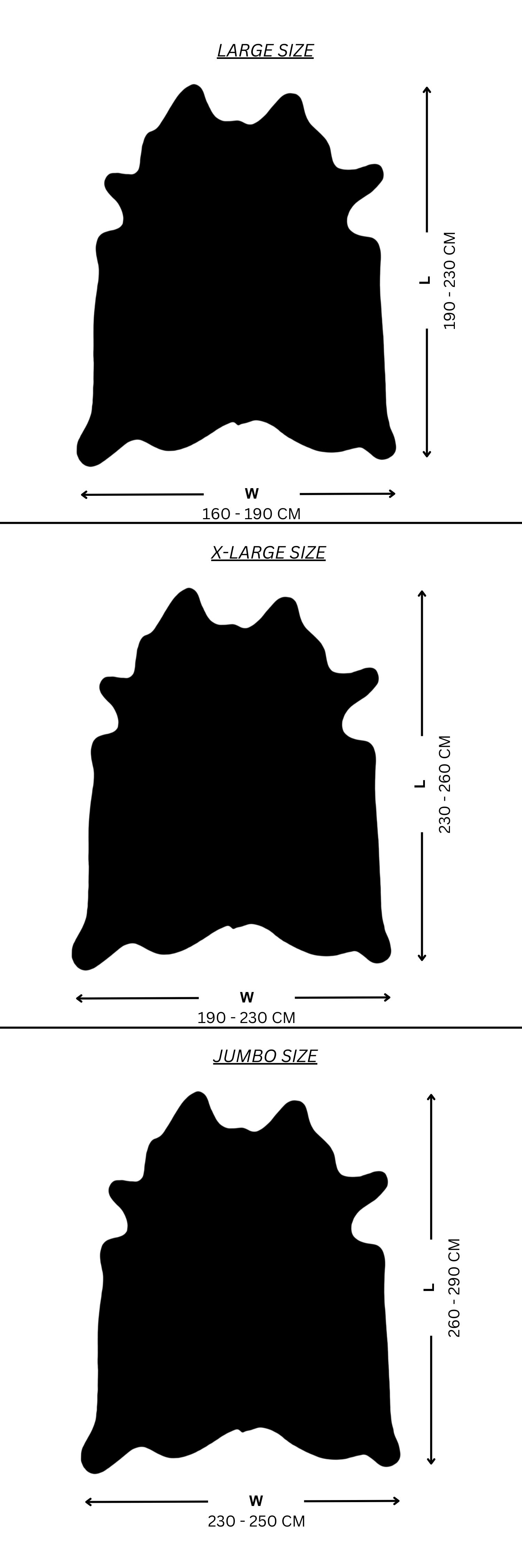 Cowhide Size Guide Chart