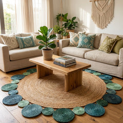 Multicolor Handmade Jute Round Rug