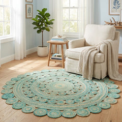 Ocean Green Handmade Jute Round Rug