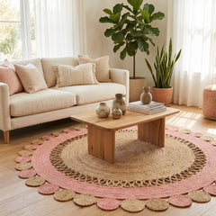 Baby Pink Handmade Jute Round Rug
