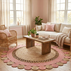 Baby Pink Handmade Jute Round Rug