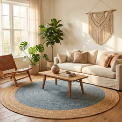 Light Blue Handmade Jute Round Rug