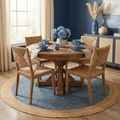 Light Blue Handmade Jute Round Rug