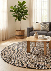 Black & White Handmade Jute Round Rug