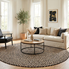 Black & White Handmade Jute Round Rug