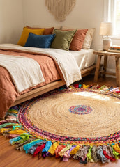 Multicolor Handmade Jute Round Rug