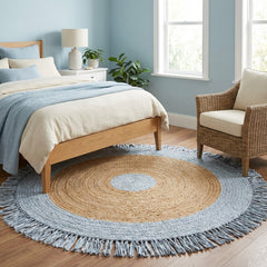 Silver White Handmade Designer Jute Round Rug