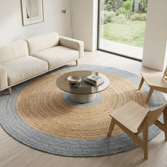 Silver White Handmade Designer Jute Round Rug