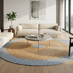 Silver White Handmade Designer Jute Round Rug