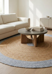 Silver White Handmade Designer Jute Round Rug