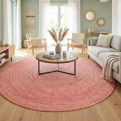 Baby Pink Handmade Jute Round Rug