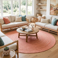 Baby Pink Handmade Jute Round Rug