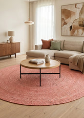 Baby Pink Handmade Jute Round Rug