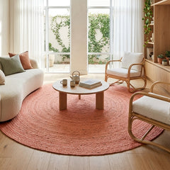 Baby Pink Handmade Jute Round Rug