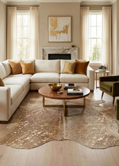 Designer Gold Speckled Champagne Cowhide Rug (Size: 250 x 220 CM)