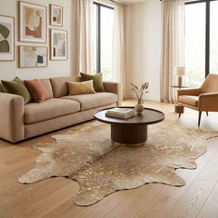 Designer Gold Speckled Champagne Cowhide Rug (Size: 250 x 220 CM)