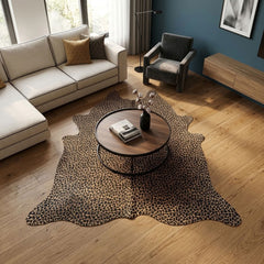 Genuine leopard print cowhide rug in natural hide shape