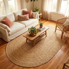 Oval Natural Plain Handmade Jute Rug