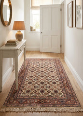 Oriental Agra Hand-Knotted Floral Wool Hallway Runner Rug – 90 x 160 cm