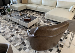 Grey And White Block Cowhide Patchwork Rug