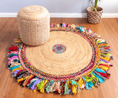 Multicolor Handmade Jute Round Rug