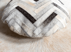 Grey White Round Cowhide Cushion
