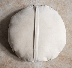 Beige White Round Cowhide Cushion