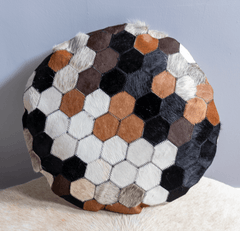 Tricolor Round Cowhide Cushion